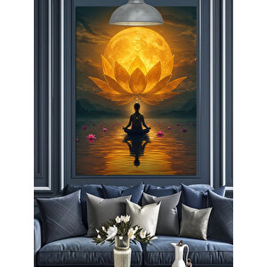 Ay Işığında Lotus Meditasyonu Dekoratif Kanvas - Mdf Ahşap Tablo