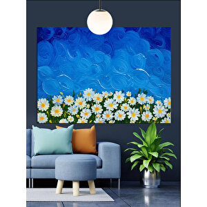 Mavi Fondaki Papatyalar Dekoratif Kanvas - Mdf Ahşap Tablo 70x100 cm