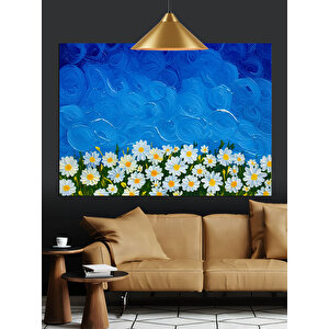 Mavi Fondaki Papatyalar Dekoratif Kanvas - Mdf Ahşap Tablo 70x100 cm