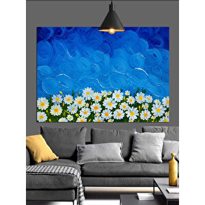 Mavi Fondaki Papatyalar Dekoratif Kanvas - Mdf Ahşap Tablo 70x100 cm