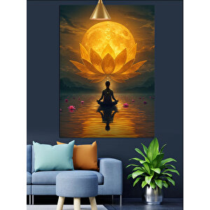Ay Işığında Lotus Meditasyonu Dekoratif Kanvas - Mdf Ahşap Tablo 70x100 cm