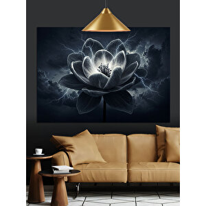 Siyah Zeminde Lotus Çiçeği Dekoratif Kanvas - Mdf Ahşap Tablo 70x100 cm