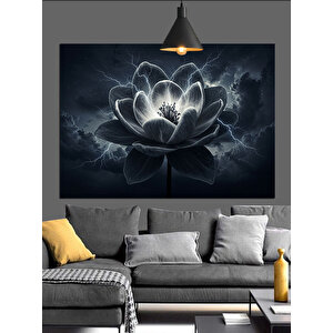 Siyah Zeminde Lotus Çiçeği Dekoratif Kanvas - Mdf Ahşap Tablo 70x100 cm