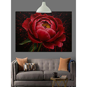 Koyu Fon Üzerinde Kırmızı Gül Dekoratif Kanvas - Mdf Ahşap Tablo 70x100 cm
