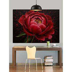 Koyu Fon Üzerinde Kırmızı Gül Dekoratif Kanvas - Mdf Ahşap Tablo 70x100 cm