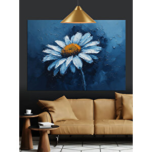 Koyu Zeminde Beyaz Papatya Dekoratif Kanvas - Mdf Ahşap Tablo 70x100 cm