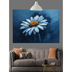 Koyu Zeminde Beyaz Papatya Dekoratif Kanvas - Mdf Ahşap Tablo 70x100 cm