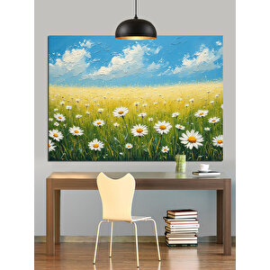 Papatya Tarlası Bahar Dekoratif Kanvas - Mdf Ahşap Tablo