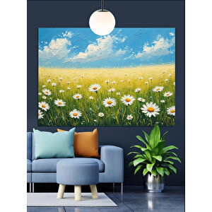 Papatya Tarlası Bahar Dekoratif Kanvas - Mdf Ahşap Tablo