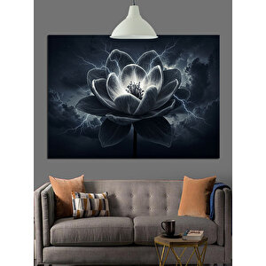 Siyah Zeminde Lotus Çiçeği Dekoratif Kanvas - Mdf Ahşap Tablo