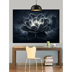 Siyah Zeminde Lotus Çiçeği Dekoratif Kanvas - Mdf Ahşap Tablo