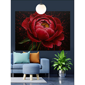 Koyu Fon Üzerinde Kırmızı Gül Dekoratif Kanvas - Mdf Ahşap Tablo 25x35 cm