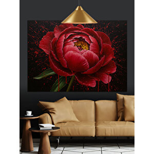 Koyu Fon Üzerinde Kırmızı Gül Dekoratif Kanvas - Mdf Ahşap Tablo