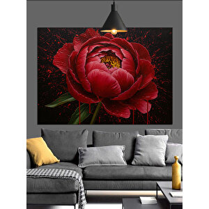 Koyu Fon Üzerinde Kırmızı Gül Dekoratif Kanvas - Mdf Ahşap Tablo