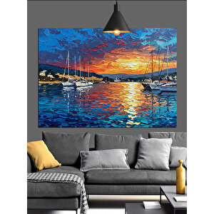 Gün Batımında Yat Limanı Dekoratif Kanvas - Mdf Ahşap Tablo 70x100 cm