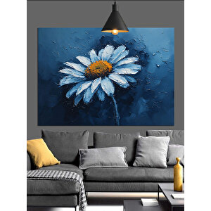 Koyu Zeminde Beyaz Papatya Dekoratif Kanvas - Mdf Ahşap Tablo 35x50 cm