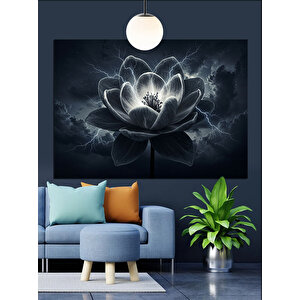 Siyah Zeminde Lotus Çiçeği Dekoratif Kanvas - Mdf Ahşap Tablo 50x70 cm