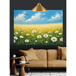 Papatya Tarlası Bahar Dekoratif Kanvas - Mdf Ahşap Tablo 70x100 cm