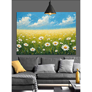 Papatya Tarlası Bahar Dekoratif Kanvas - Mdf Ahşap Tablo 70x100 cm