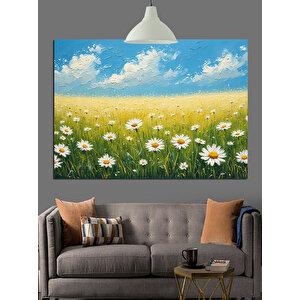 Papatya Tarlası Bahar Dekoratif Kanvas - Mdf Ahşap Tablo 70x100 cm