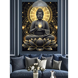 Lotus Üzerinde Meditasyon Dekoratif Kanvas - Mdf Ahşap Tablo 50x70 cm