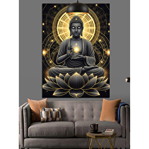 Lotus Üzerinde Meditasyon Dekoratif Kanvas - Mdf Ahşap Tablo 50x70 cm