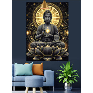 Lotus Üzerinde Meditasyon Dekoratif Kanvas - Mdf Ahşap Tablo 50x70 cm