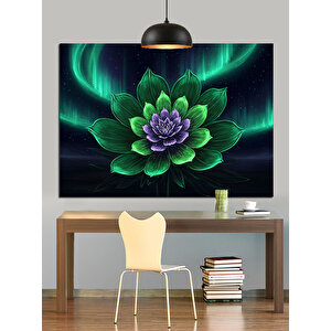 Yeşil Işıklarla Parlayan Lotus Dekoratif Kanvas - Mdf Ahşap Tablo