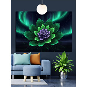 Yeşil Işıklarla Parlayan Lotus Dekoratif Kanvas - Mdf Ahşap Tablo