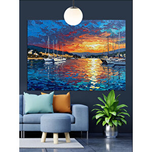 Gün Batımında Yat Limanı Dekoratif Kanvas - Mdf Ahşap Tablo