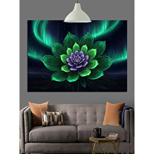 Yeşil Işıklarla Parlayan Lotus Dekoratif Kanvas - Mdf Ahşap Tablo 35x50 cm