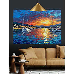 Gün Batımında Yat Limanı Dekoratif Kanvas - Mdf Ahşap Tablo