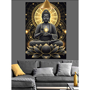 Lotus Üzerinde Meditasyon Dekoratif Kanvas - Mdf Ahşap Tablo