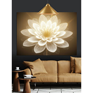 Altın Lotus Işık Dekoratif Kanvas - Mdf Ahşap Tablo 50x70 cm