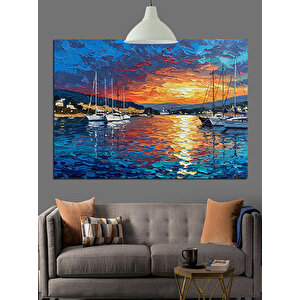 Gün Batımında Yat Limanı Dekoratif Kanvas - Mdf Ahşap Tablo 25x35 cm