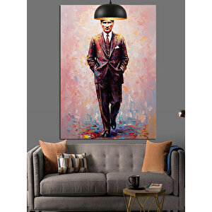 Renkli Fırça Darbeli Mustafa Kemal Atatürk Dekoratif Kanvas - Mdf Ahşap Tablo 70x100 cm