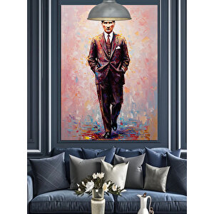 Renkli Fırça Darbeli Mustafa Kemal Atatürk Dekoratif Kanvas - Mdf Ahşap Tablo 35x50 cm