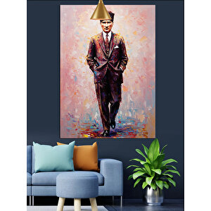Renkli Fırça Darbeli Mustafa Kemal Atatürk Dekoratif Kanvas - Mdf Ahşap Tablo