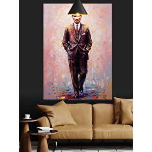 Renkli Fırça Darbeli Mustafa Kemal Atatürk Dekoratif Kanvas - Mdf Ahşap Tablo