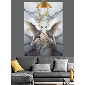 Mermer Üzerinde Barış Güvercinleri Dekoratif Kanvas - Mdf Ahşap Tablo 70x100 cm