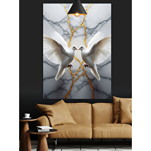 Mermer Üzerinde Barış Güvercinleri Dekoratif Kanvas - Mdf Ahşap Tablo 70x100 cm