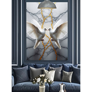 Mermer Üzerinde Barış Güvercinleri Dekoratif Kanvas - Mdf Ahşap Tablo 25x35 cm