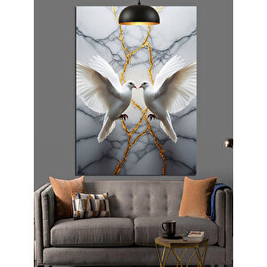 Mermer Üzerinde Barış Güvercinleri Dekoratif Kanvas - Mdf Ahşap Tablo
