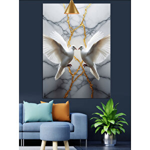 Mermer Üzerinde Barış Güvercinleri Dekoratif Kanvas - Mdf Ahşap Tablo