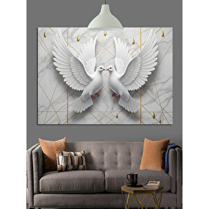 Mermer Üzerinde Beyaz Güvercinler Dekoratif Kanvas - Mdf Ahşap Tablo 70x100 cm