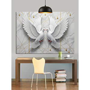 Mermer Üzerinde Beyaz Güvercinler Dekoratif Kanvas - Mdf Ahşap Tablo 70x100 cm