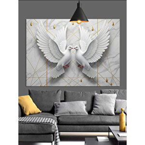 Mermer Üzerinde Beyaz Güvercinler Dekoratif Kanvas - Mdf Ahşap Tablo