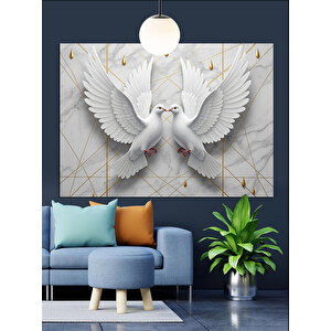 Mermer Üzerinde Beyaz Güvercinler Dekoratif Kanvas - Mdf Ahşap Tablo 70x100 cm