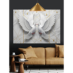 Mermer Üzerinde Beyaz Güvercinler Dekoratif Kanvas - Mdf Ahşap Tablo