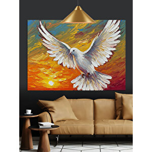 Beyaz Barış Güvercin Dekoratif Kanvas - Mdf Ahşap Tablo 70x100 cm